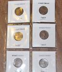 Lot of 6 Wheat Pennies - 1925, 1927, 1936, 1941, 1945, 1951 - Penny Coins