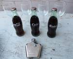 Lot of 4 Glasses, 3 Coke Bottles (unopened) and Crown Royal Flask - WOW!