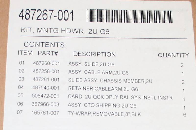 lot 549 image: HP 487267-001 2U QUICK DEPLOY RAIL SYSTEM KIT,MNTG HDWR 2U G6