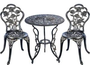 lot 12312 image: $$$ $130 CG 3 Piece Bistro Set,Outdoor Patio Set,Anti-Rust Cast Aluminum Bistro Table Set for Park Yard Front Porch Furniture(Antique Copper) $$$