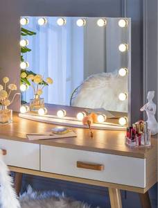 lot 12315 image: $$$ $130 LUXFURNI Vanity Mirror with Makeup Lights, Large Hollywood Light up Mirrors w 18 LED Bulbs for Bedroom Tabletop & Wall Mounted (26Lx21W, White) $$$