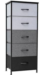 lot 12318 image: Crestlive Products Vertical Dresser Storage Tower - Sturdy Steel Frame, Wood Top, Easy Pull Fabric Bins, Wood Handles - Organizer Unit for Bedroom, Hallway, Entryway, Closets - 5 Drawers (Black&Gray)