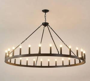 lot 12319 image: $$$ $330 Viksroeo 53 Inch Black Extra Large Wagon Wheel Chandelier, 28-Lights Farmhouse Industrial Round High Ceiling Pendant Light Adjustable Chain, for Dining Room, Living Room $$$