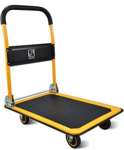 lot 12324 image: Push Cart Dolly by Wellmax, Moving Platform Hand Truck, Foldable for Easy Storage and 360 Degree Swivel Wheels with 330lb Weight Capacity, Yellow Color