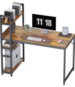lot 12327 image: $$$ $120 CubiCubi Computer Desk 47 inch with Storage Shelves Study Writing Table for Home Office,Modern Simple Style, Rustic Brown $$$