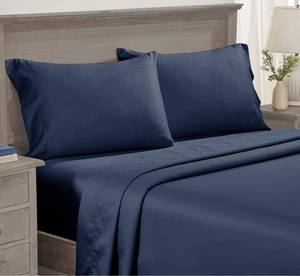 lot 12351 image: California Design Den 4 Piece California King Sheet Set - 100% Cotton, 600 Thread Count Deep Pocket Fitted and Flat Sheets, Luxury Soft Sateen Bedding and Pillowcases - Royal Navy Blue