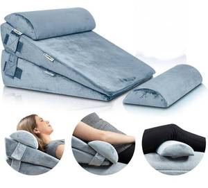 lot 12359 image: $$$ $90 Lunix 4pcs Orthopedic Bed Wedge Pillow Set, Post Surgery Memory Foam for Back, Leg & Knee Pain Relief, Sitting Pillow, Adjustable Pillows for Acid Reflux and GERD for Sleeping $$$