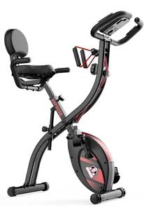 lot 12361 image: $$$ $230 HAPBEAR Folding Exercise Bike Magnetic Foldable Stationary Bike, 3 in 1 Mode Indoor Upright Fitness Workout X-Bike with 8-Level Resistance and Arm Resistance Band, Pulse Sensor,LCD Monitor $$$