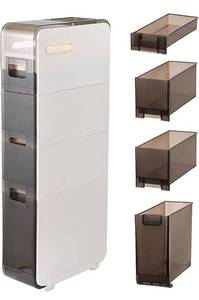 lot 12363 image: $$$ $109 Lozovin Bathroom Floor Cabinet 4-Tiers Free Standing Toilet Paper Holder and Storage Trendsetting Plastic Narrow Slim Storage Cabinet with Drawers for Small Sapce, Bedroom, Living Room $$$