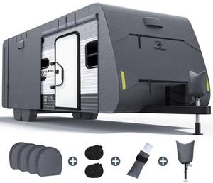lot 12369 image: $$$ $240 Fonzier Extra Thick 6 Layers Travel Trailer RV Cover, Durable, Anti-UV, Weatherproof, Rip-Stop, Utility Camper Cover for 201-22 $$$