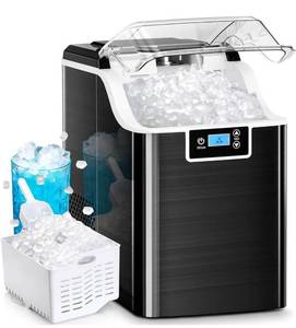lot 12372 image: $$$ $250 Kismile Nugget Ice Makers Countertop, 45lbsDay Pebble Ice Maker Machine with 24-Hour Timer, Self-Cleaning Sonic ice Maker with Ice Scoop and Ice Basket for Home & Kitchen (Stainless Steels Black) $$$