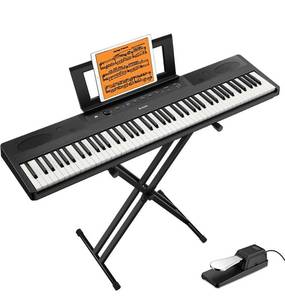 lot 12374 image: $$$ $280 Donner DEP-45 88 Key Digital Piano Ultrathin, Beginner Electric Piano Keyboard with Semi Weighted Keys, Full Size Portable Keyboard Piano with Stand, Sustain Pedal, Power Supply $$$