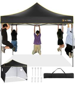 lot 12379 image: $$$ $170 HOTEEL Canopy Tent 10x10, Outdoor Pop Up Canopy Tent with Sidewalls, Heavy Duty Canopy Waterproof Vendor Tent for Backyard, Parties, Camping, Commercial, Black $$$