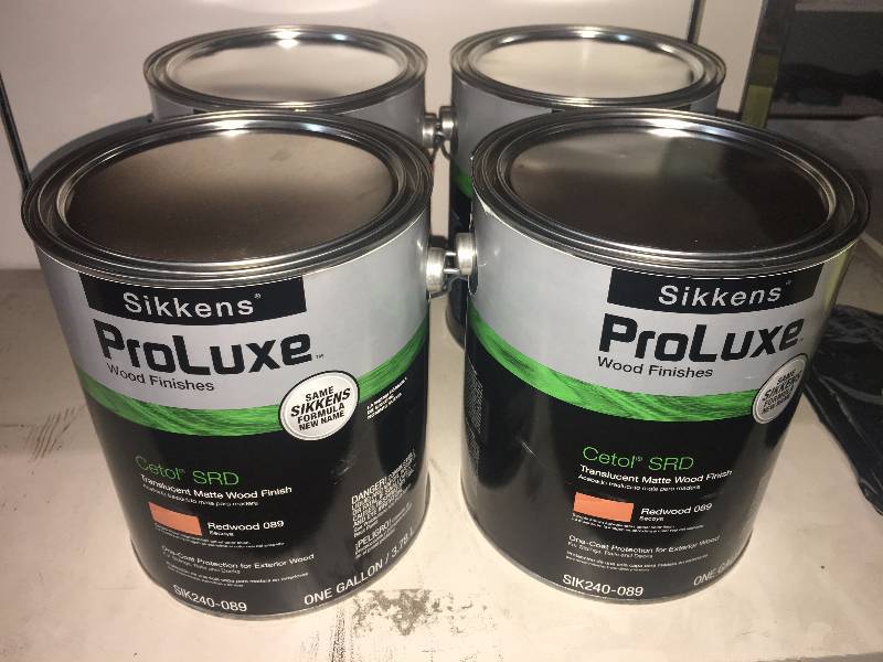 lot 174 image: 4 GALLONS OF PROLUX TRANSLUCENT WOOD STAIN REDWOOD 089
