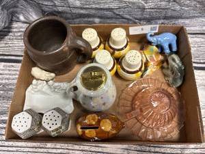 lot 5 image: Box lot- salt and pepper shakers, CB, mug, elephant figurines