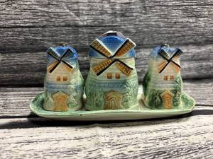 lot 10 image: Vtg Japan made windmill condiment set, great condition