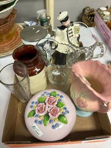 lot 11 image: Box lot- EAPG pitchers, German stein, powder box
