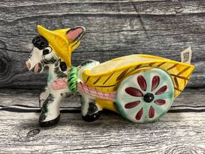 lot 27 image: Vintage donkey with cart planter