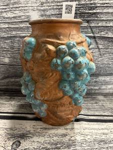lot 28 image: Vintage goofus glass blue grape vase