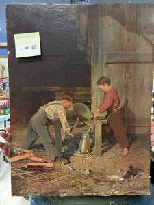 lot 41 image: Vintage ��force and skill print by Charles Caleb ward, on pressed wood board