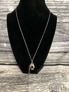 lot 44 image: Vintage Sterling silver dolphin necklace, quartz crystal pendant