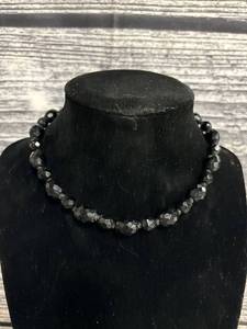 lot 51 image: Vintage West Germany Black Faceted Bead necklace