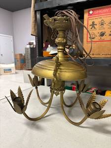 lot 59 image: Antique art deco painted brass, 4 branch ceiling light fixture
