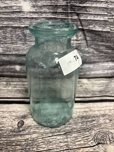lot 74 image: Vintage Lindell fruit jar, no lid, blue, chip mark, and flea bites