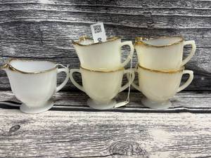 lot 90 image: Fire king ivory Sugar and cream sets (2 sets), I spare ivory creamer