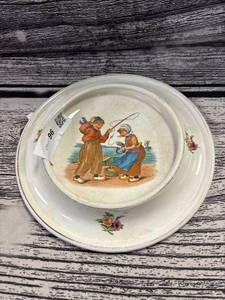 lot 96 image: 193-1905 royal baby plate, ceramic, children fishing