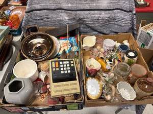 lot 117 image: 2- box lots misc treasure, glassware