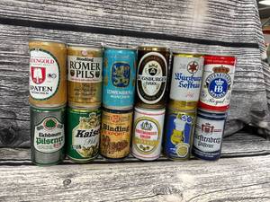 lot 140 image: 12- Vintage Germany beer cans, Dark, binding, export