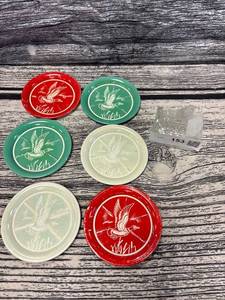 lot 153 image: Vintage glass bird, trinket box, with duck tin coasters