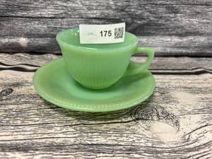 lot 175 image: Vintage fire king jadeite teacup and saucer