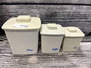 lot 179 image: Vintage Tucker canister set, flour, coffee, tea