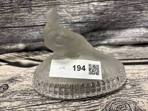 lot 194 image: EAPG Frosted glass candy dish lid, quail