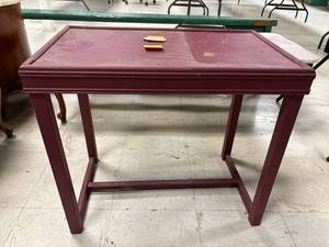 lot 212 image: Vintage side table, painted purple, 10 in x 15 x 25