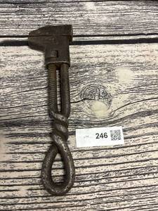lot 246 image: 1800s Steel twisted pipe wrench, 10 inch