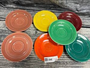 lot 262 image: 7-vintage, primary colors, Harlequin saucers