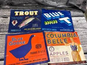 lot 275 image: 4-vintage apple crate labels