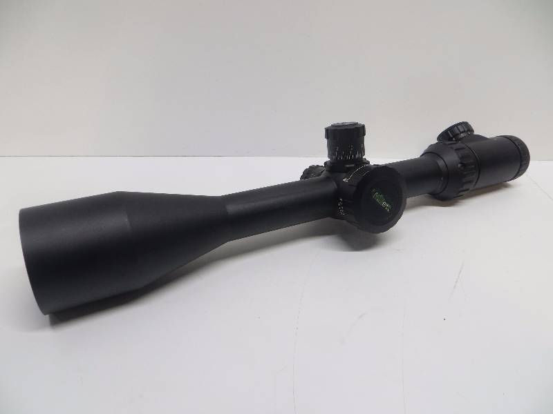 lot 2098 image: Millett Tactical TRS-1 Rifle Scope 30mm Tube 4-16x 50mm Side Focus 110 Mil Adjustments Green Illuminated Mil-DotBar Reticle Matte