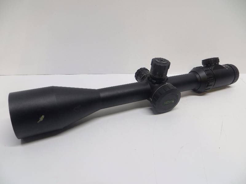 lot 2099 image: Millett Tactical TRS-1 Rifle Scope 30mm Tube 4-16x 50mm Side Focus 110 Mil Adjustments Green Illuminated Mil-DotBar Reticle Matte