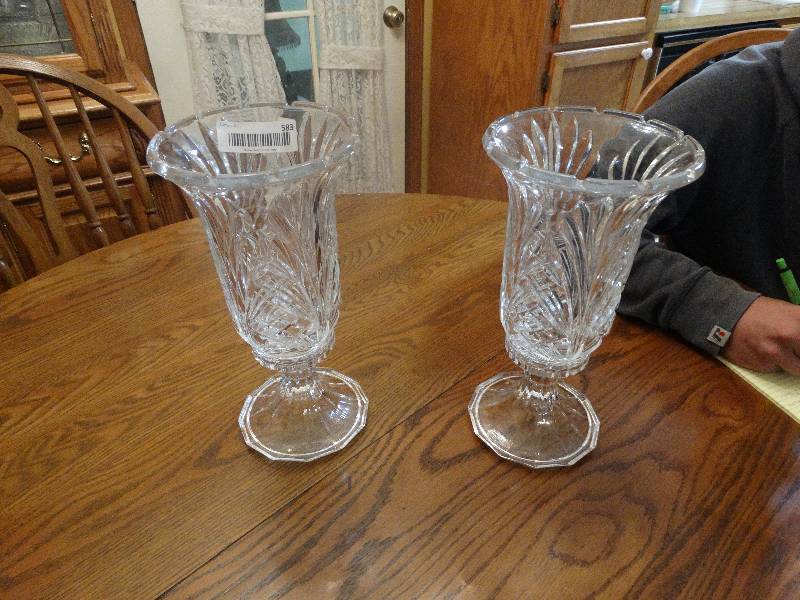 lot 583 image: Pair of 2 pc cut glass candle holders