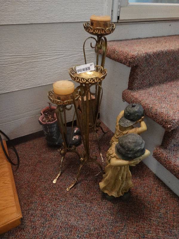 lot 607 image: Set of candle holders & statues