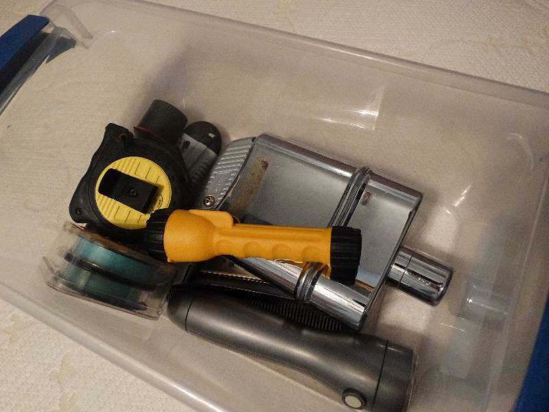 lot 771 image: Tape Measure, Flashlights, Utility Knives, Flask