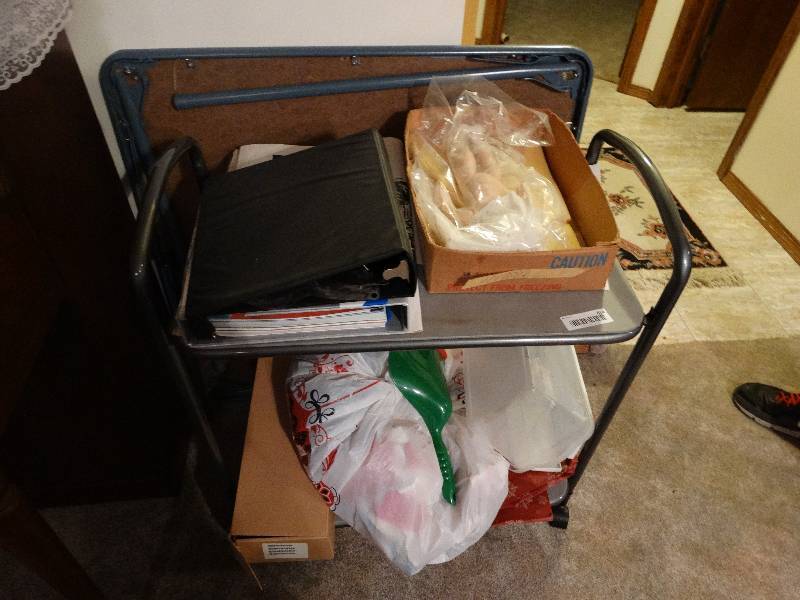 lot 814 image: Rolling Cart Table on Wheels, Card Table, & Misc.