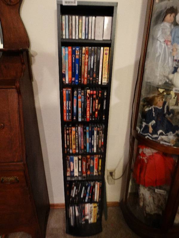 lot 835 image: Media Stand w DVDs, VHS, CDs, & Cassettes