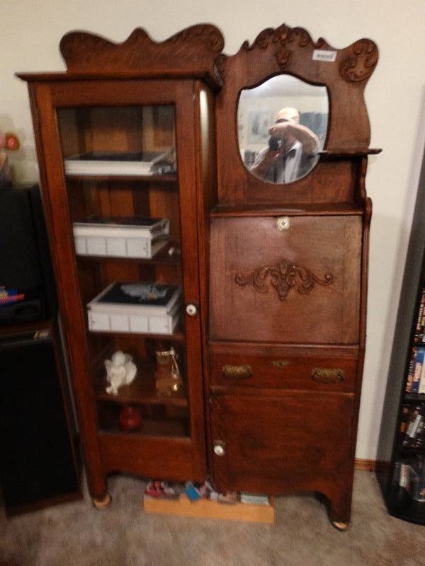 lot 836 image: Wood Antique Secretary w contents