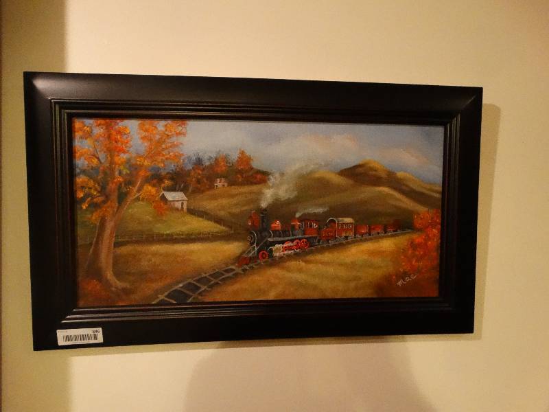 lot 846 image: Nice, Original Oil on Canvas (Train on Farm, signed)
