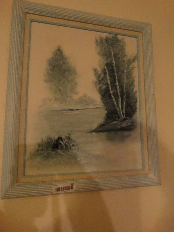 lot 856 image: Framed Oil on Canvas & Hanging Doll